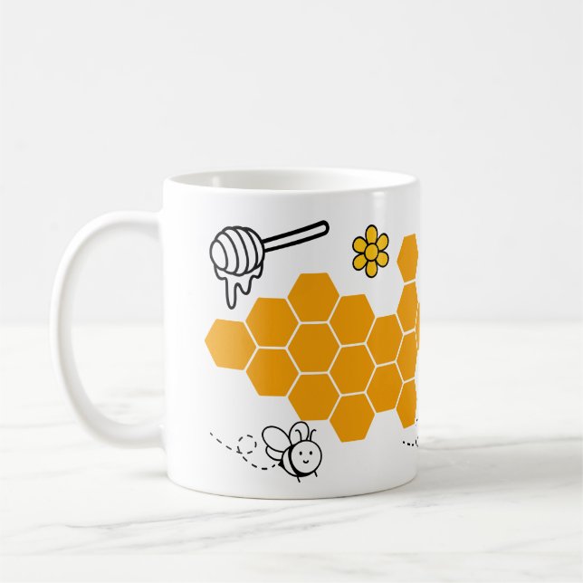 Happy Niedlich Bee Comb Funny Honey Muster Kaffeetasse (Links)