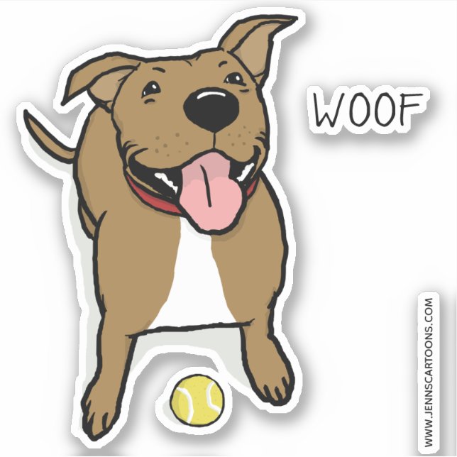Happy Niedlich Big Brown Cartoon Dog mit Ball Woof Aufkleber (Vorderseite)