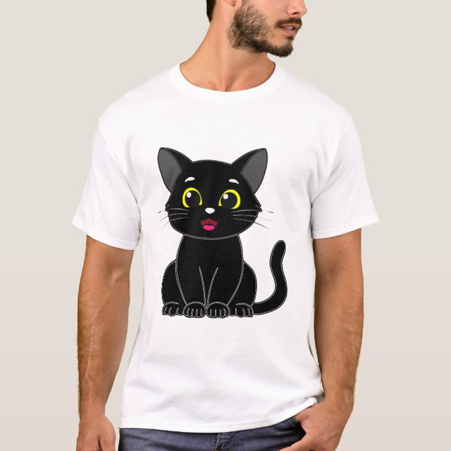 Happy Niedlich Black Kitty T-Shirt (Vorderseite)