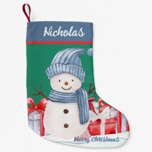 Happy Niedlich Blue Snowman mit Presents Merry Xma Kleiner Weihnachtsstrumpf
