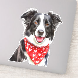 Happy Niedlich Border Collie mit Red Heart Bandana Aufkleber