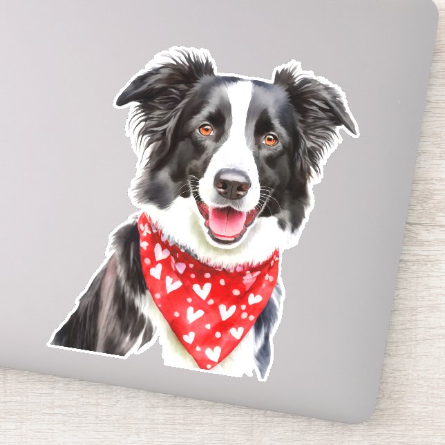 Happy Niedlich Border Collie mit Red Heart Bandana Aufkleber (Detail)