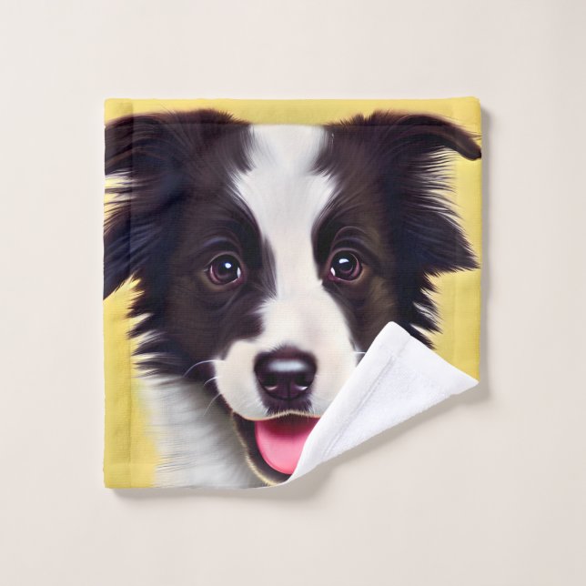 Happy Niedlich Border Collie Puppy Waschlappen (Waschlappen)