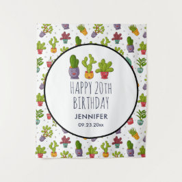 Happy Niedlich Cactus in Blume Pots Fun Birthday Wandteppich