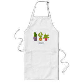 Happy Niedlich Cactus in Blume Pots Fun Illustrati Lange Schürze