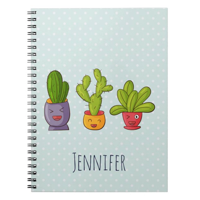 Happy Niedlich Cactus in Blume Pots Fun Illustrati Notizblock (Vorderseite)