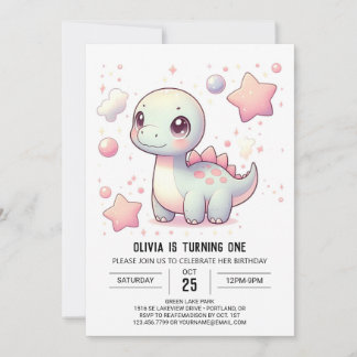 Happy Niedlich Dinosaur 1. Geburtstag Einladung