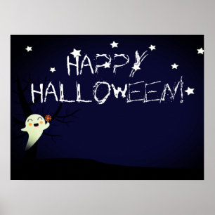Happy Niedlich Ghost on a Starry Halloween Nightsk Poster