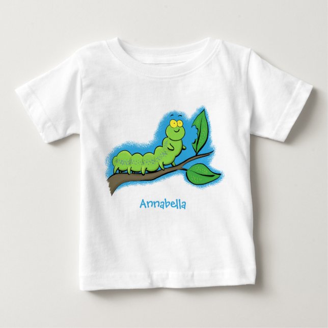 Happy niedlich Green Raupe Cartoon Illustration Baby T-shirt (Vorderseite)