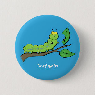 Happy niedlich Green Raupe Cartoon Illustration Button
