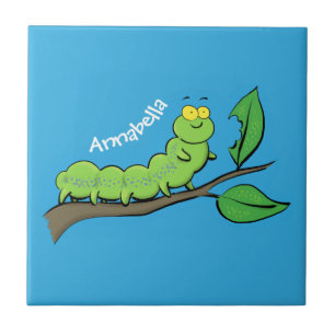 Happy niedlich Green Raupe Cartoon Illustration Fliese