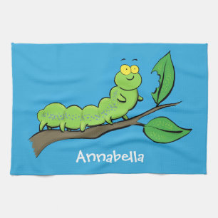 Happy niedlich Green Raupe Cartoon Illustration Geschirrtuch