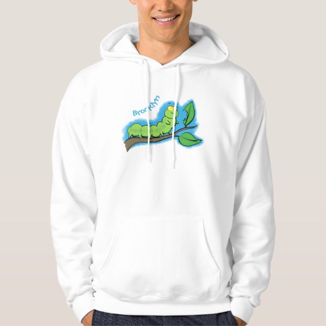 Happy niedlich Green Raupe Cartoon Illustration Hoodie (Vorderseite)