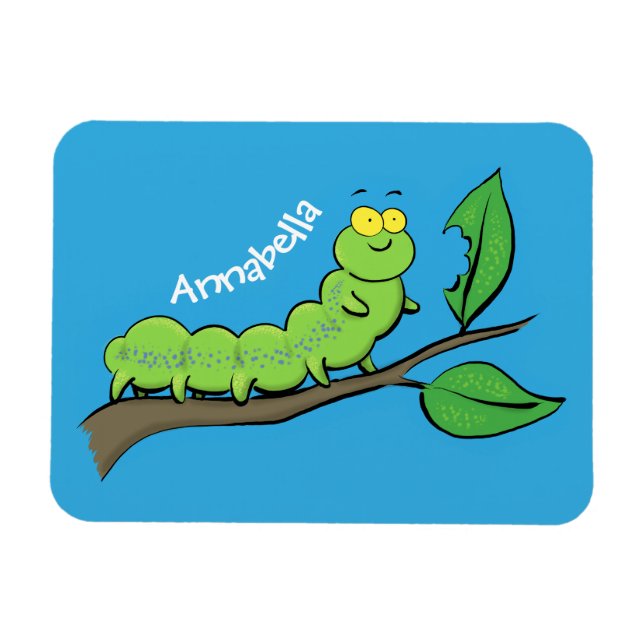 Happy niedlich Green Raupe Cartoon Illustration Magnet (Horizontal)