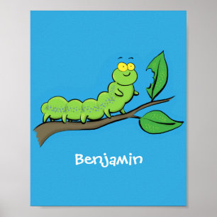 Happy niedlich Green Raupe Cartoon Illustration Poster