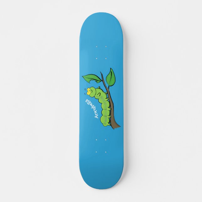 Happy niedlich Green Raupe Cartoon Illustration Skateboard (Vorne)