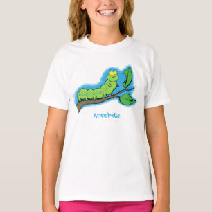 Happy niedlich Green Raupe Cartoon Illustration T-Shirt