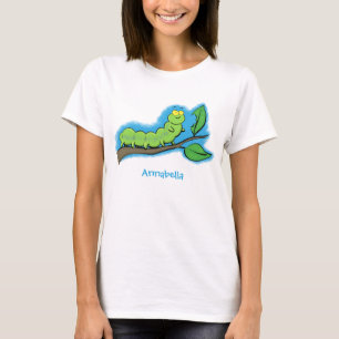 Happy niedlich Green Raupe Cartoon Illustration T-Shirt