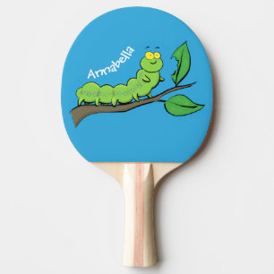 Happy niedlich Green Raupe Cartoon Illustration Tischtennis Schläger