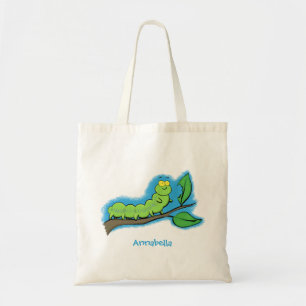Happy niedlich Green Raupe Cartoon Illustration Tragetasche