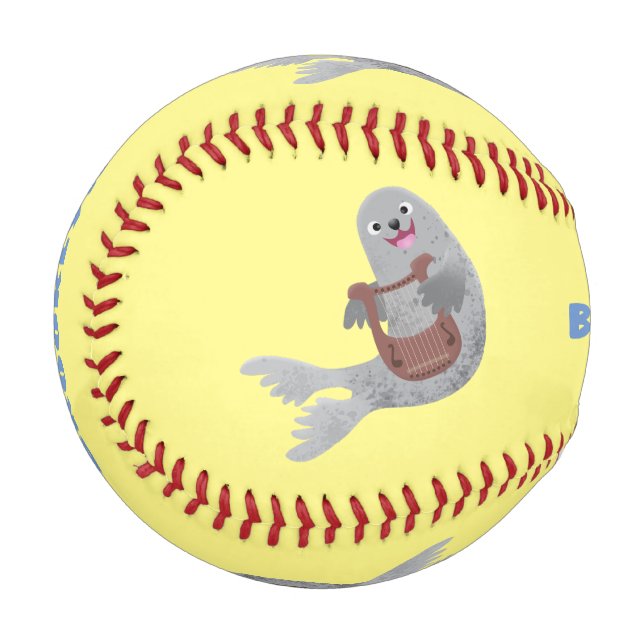 Happy niedlich Harp Siegel Cartoon Illustration Baseball (Vorderseite Links)