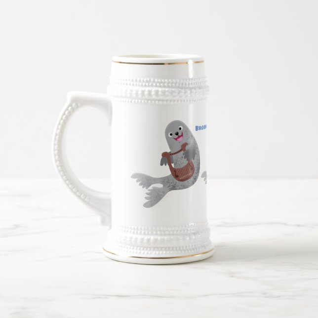 Happy niedlich Harp Siegel Cartoon Illustration Bierglas (Links)