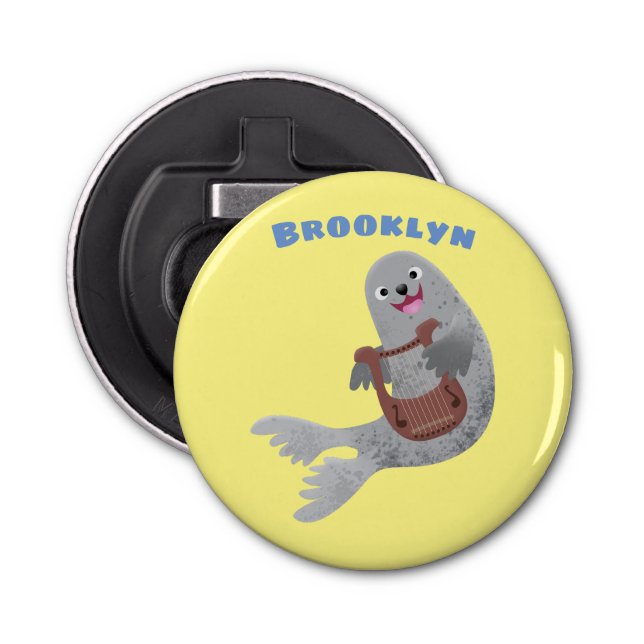 Happy niedlich Harp Siegel Cartoon Illustration Flaschenöffner (Vorderseite)