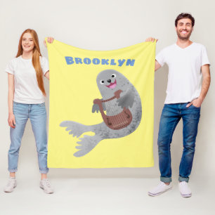 Happy niedlich Harp Siegel Cartoon Illustration Fleecedecke