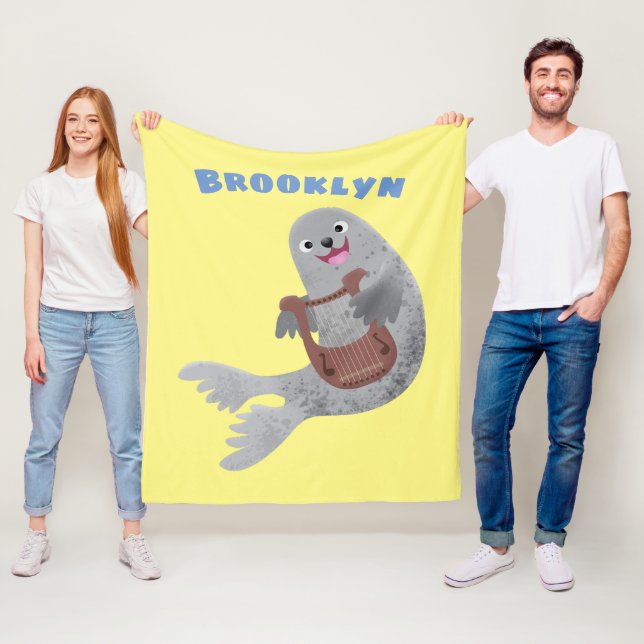 Happy niedlich Harp Siegel Cartoon Illustration Fleecedecke (Beispiel)