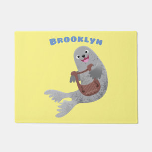 Happy niedlich Harp Siegel Cartoon Illustration Fußmatte