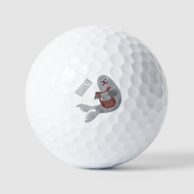 Happy niedlich Harp Siegel Cartoon Illustration Golfball (Vorderseite)
