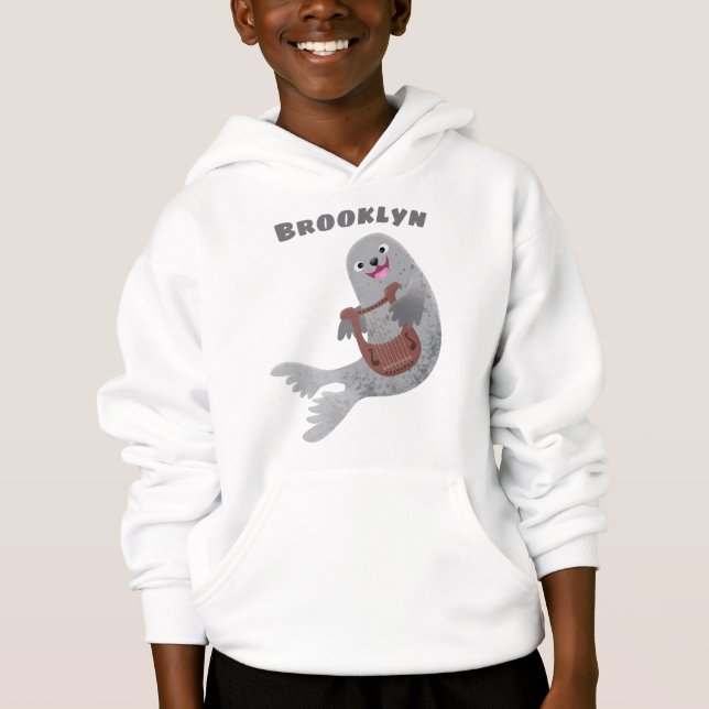 Happy niedlich Harp Siegel Cartoon Illustration Hoodie (Vorderseite)