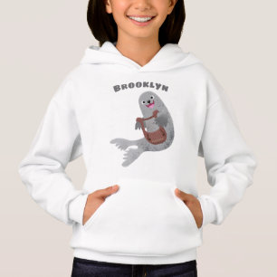 Happy niedlich Harp Siegel Cartoon Illustration Hoodie
