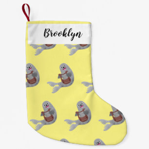 Happy niedlich Harp Siegel Cartoon Illustration Kleiner Weihnachtsstrumpf