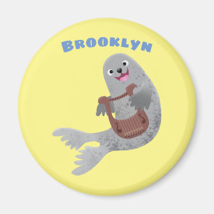 Happy niedlich Harp Siegel Cartoon Illustration Magnet