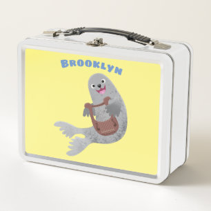 Happy niedlich Harp Siegel Cartoon Illustration Metall Brotdose