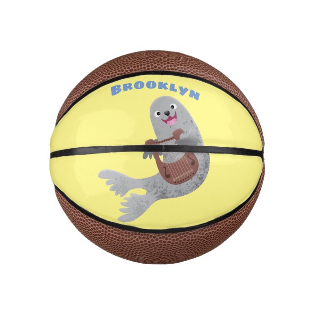 Happy niedlich Harp Siegel Cartoon Illustration Mini Basketball (Vorderseite)
