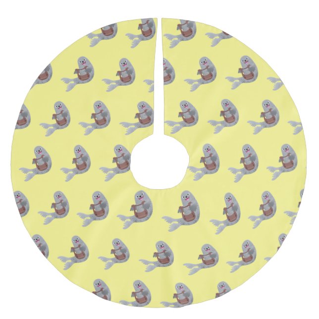 Happy niedlich Harp Siegel Cartoon Illustration Polyester Weihnachtsbaumdecke (Vorderseite)