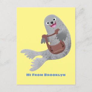 Happy niedlich Harp Siegel Cartoon Illustration Postkarte