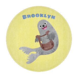 Happy niedlich Harp Siegel Cartoon Illustration Schneidebrett