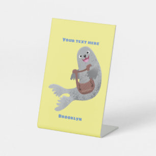 Happy niedlich Harp Siegel Cartoon Illustration Sockelschild