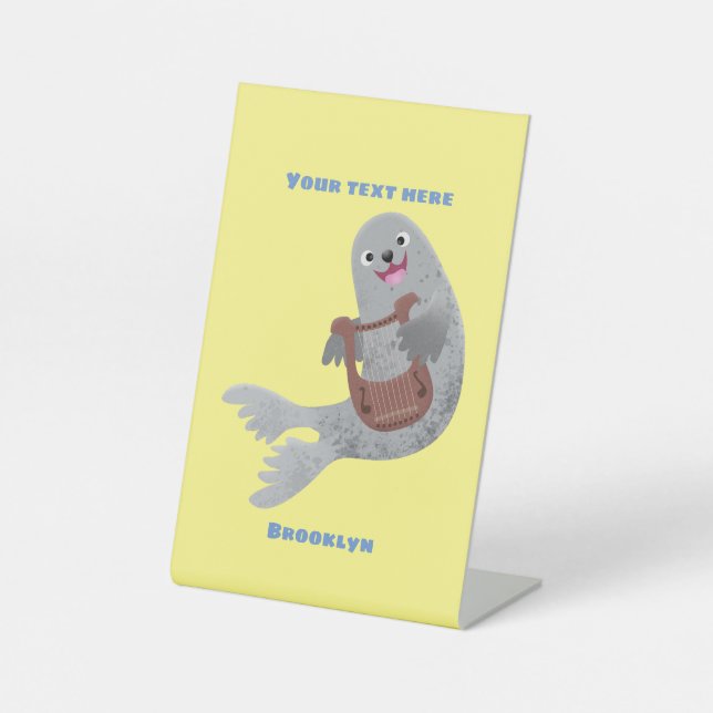 Happy niedlich Harp Siegel Cartoon Illustration Sockelschild (Vorderseite)