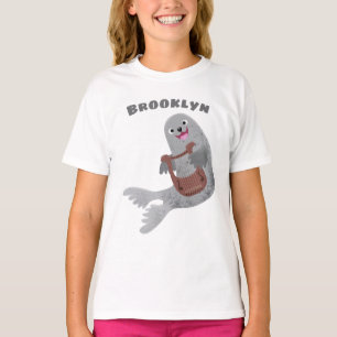 Happy niedlich Harp Siegel Cartoon Illustration T-Shirt