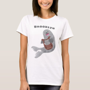 Happy niedlich Harp Siegel Cartoon Illustration T-Shirt