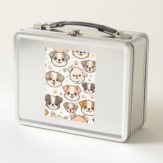 Happy Niedlich Puppies Pattern Metall Brotdose (Vorderseite)