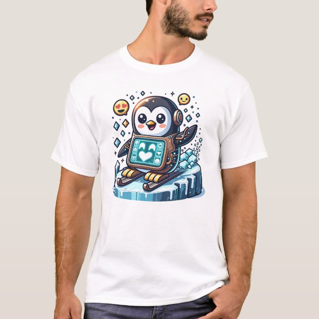 Happy Niedlich Robotic Penguin T-Shirt (Vorderseite)