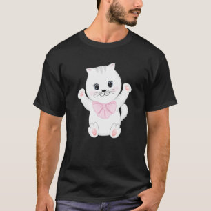 Happy Niedlich White Cat Kitten Animal Pet mit Pin T-Shirt