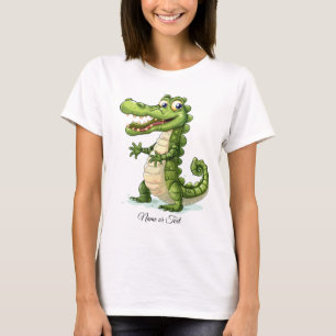 Happy Niedlich Wild Crocodile Jungle Trees Frauen T-Shirt