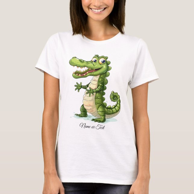 Happy Niedlich Wild Crocodile Jungle Trees Frauen T-Shirt (Vorderseite)
