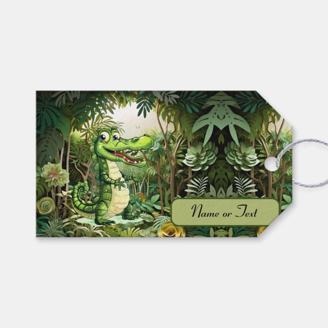 Happy Niedlich Wild Crocodile Jungle Trees Schöne Geschenkanhänger (Vorderseite (Horizontal))